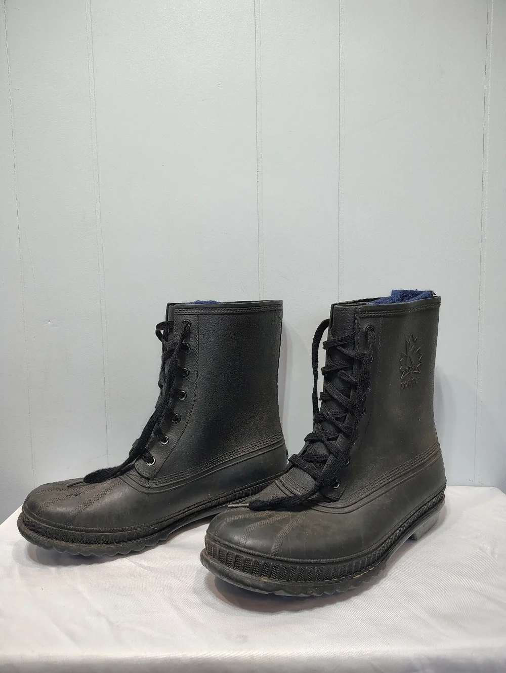 Sorel Kaufman Canada Black Rubber Rain Boots Men’s 8 Insulated Wool Lined